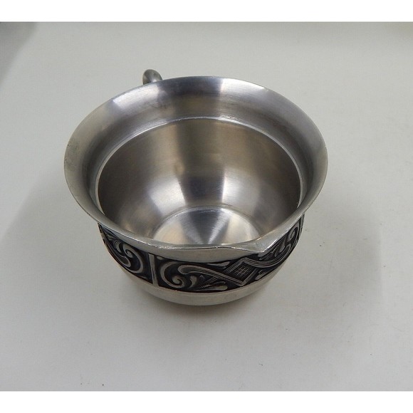 Selandia Norway Pewter Creamer Open Sugar Dish Under Tray Scrollwork Detail - Picture 10 of 14